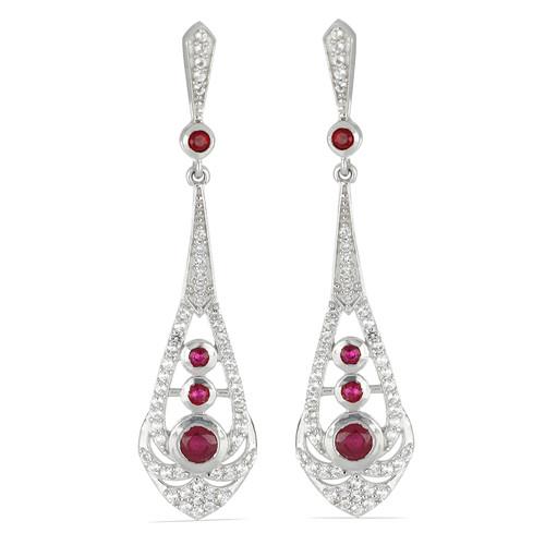 BUY REAL GLASS FILLED RUBY GEMSTONE EARRINGS IN STERLING SILVER